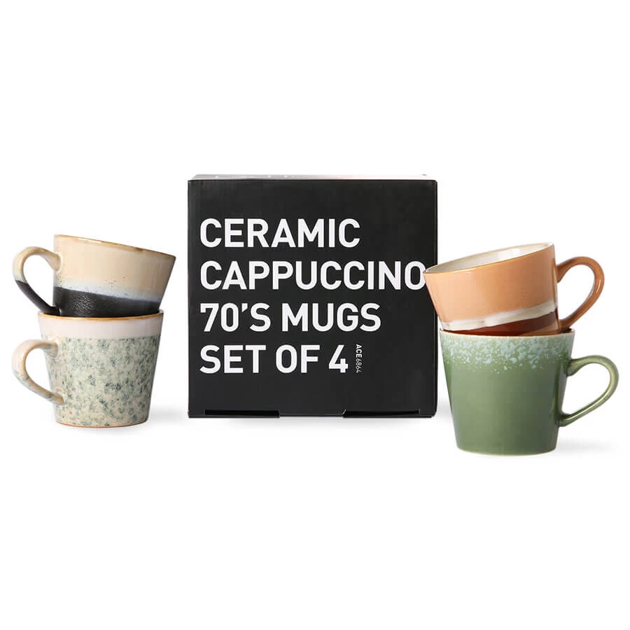 HK Living 70's ACE6864 Virgo Cappuccinomok 300 Ml Aardewerk Grass-Stream-Hail-Rock 4-delig - Afbeelding 2