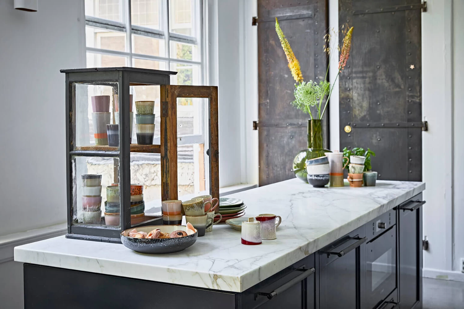 HK Living 70's ACE6864 Virgo Cappuccinomok 300 Ml Aardewerk Grass-Stream-Hail-Rock 4-delig - Afbeelding 4